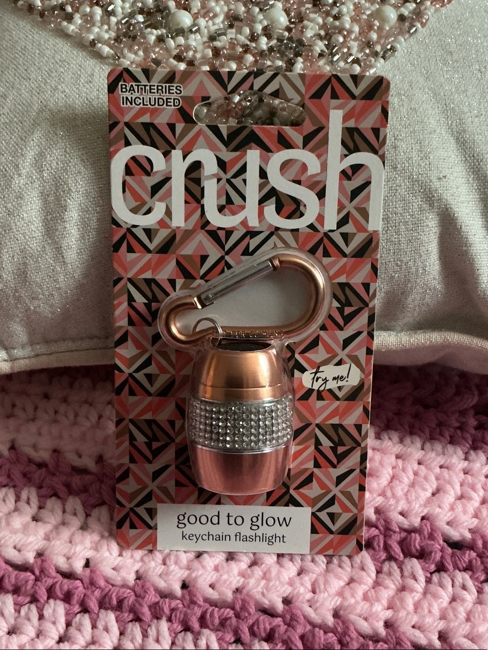 Crush 'Good to Glow' Keychain Flashlight - Rose Gold with Rhinestones